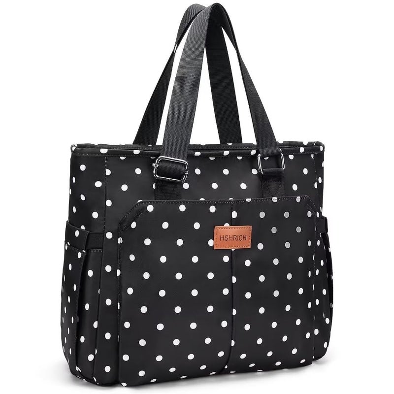 HSHRICH Lunch Bag Lunch Box Women  Large Tote Lunch Bags Men Women Leakproof Insulated Lunch Cooler Bag for Adults 14L White Dots