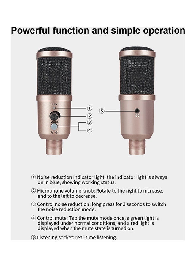 Bukela Sound Card Set Condenser mic with Foam Cover Windscreen Compatible  Portable Broadcasting, Studio Recording, Conference USB Condenser Microphone Kit Gold/Black - Image 3