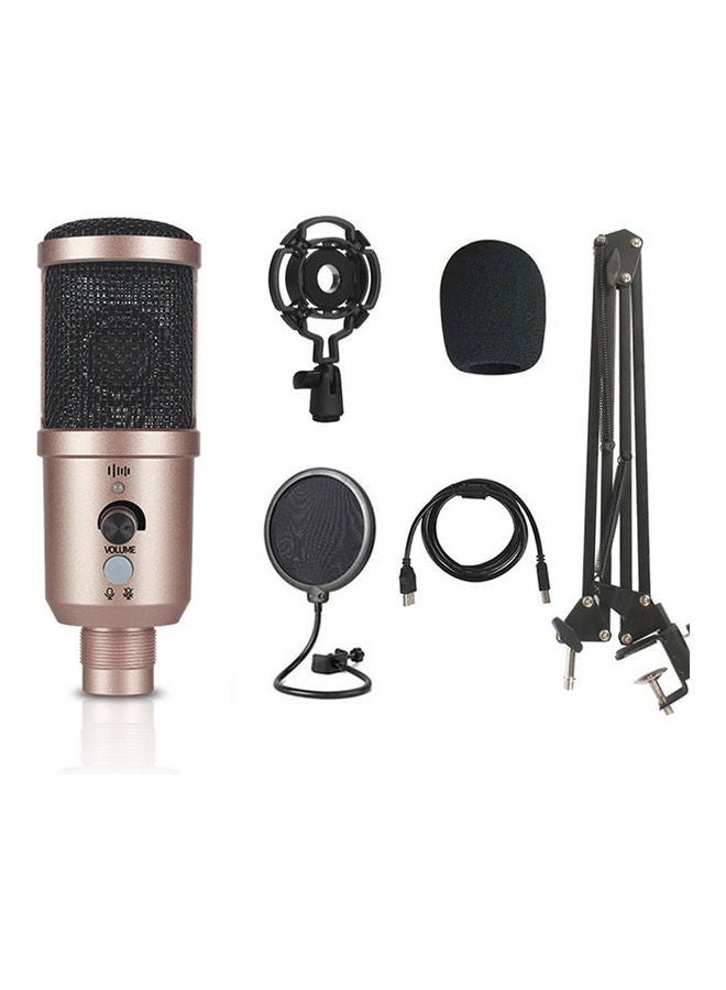 Bukela Sound Card Set Condenser mic with Foam Cover Windscreen Compatible  Portable Broadcasting, Studio Recording, Conference USB Condenser Microphone Kit Gold/Black - Image 1