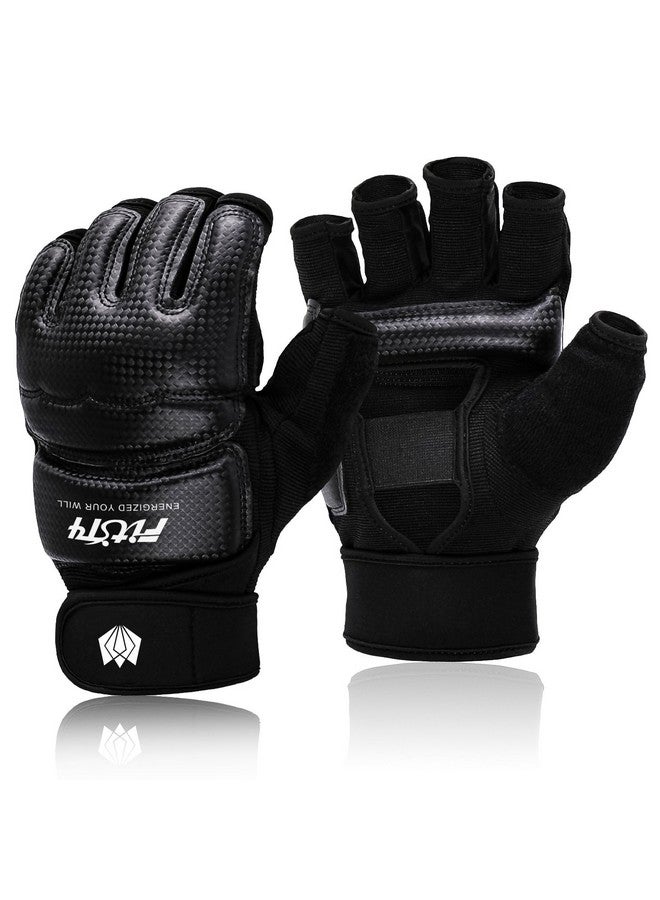 FitsT4 Sports Sports Half Mitts Mma Training Boxing Punch Bag Kickboxing Sparring Grappling Martial Arts Muay Thai Taekwondo Wrist Wraps Support Gloves For Women Men Black M  - Image 1