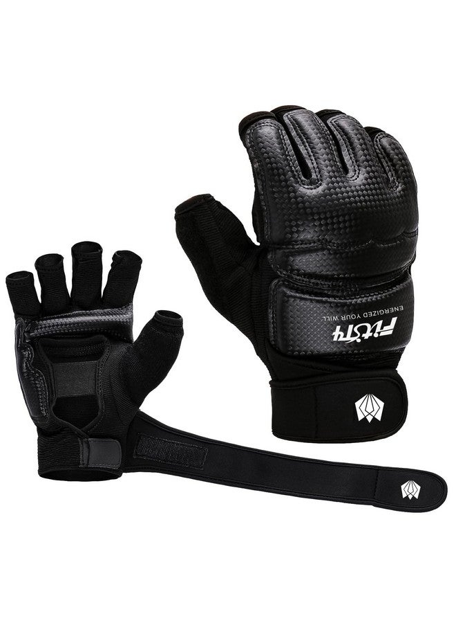 FitsT4 Sports Sports Half Mitts Mma Training Boxing Punch Bag Kickboxing Sparring Grappling Martial Arts Muay Thai Taekwondo Wrist Wraps Support Gloves For Women Men Black M  - Image 2