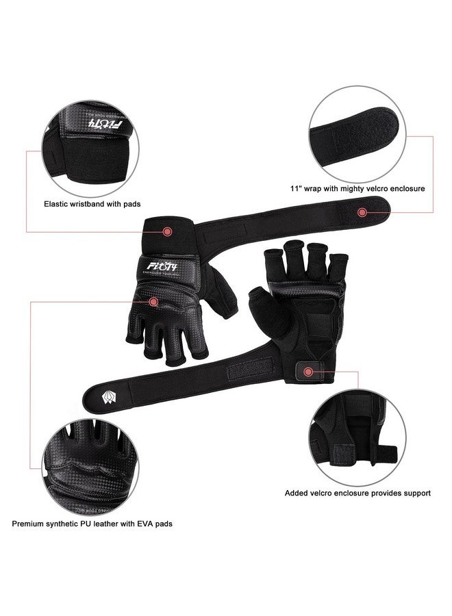 FitsT4 Sports Sports Half Mitts Mma Training Boxing Punch Bag Kickboxing Sparring Grappling Martial Arts Muay Thai Taekwondo Wrist Wraps Support Gloves For Women Men Black M  - Image 3