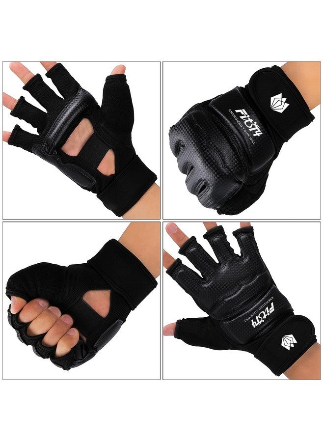 FitsT4 Sports Sports Half Mitts Mma Training Boxing Punch Bag Kickboxing Sparring Grappling Martial Arts Muay Thai Taekwondo Wrist Wraps Support Gloves For Women Men Black M  - Image 4