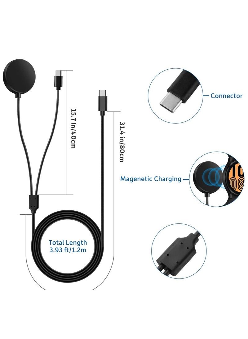 2 in 1 Watch Charger Cable Compatible for Samsung Galaxy Watch 6/7/Ultra, 6 Classic, Watch 5, 5 Pro,4,4 Classic, 3, Active 2/1, USB C Wireless Charging Cord Compatible with Samsung Galaxy S25/S24/S23/S22/S21/S20/Note 20/A56/A16/A26/A36/M56/M34/M33 - Image 2