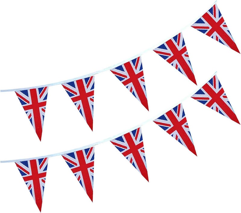 klarako Union Jack Flags Fabric Bunting Queens Jubilee 2022 Decorations England Flag Bunting Banner for 70 Years Queen Jubilee Party Decor Outdoor Home Sports Celebration Event Party (20PCS Triangle) - Image 1