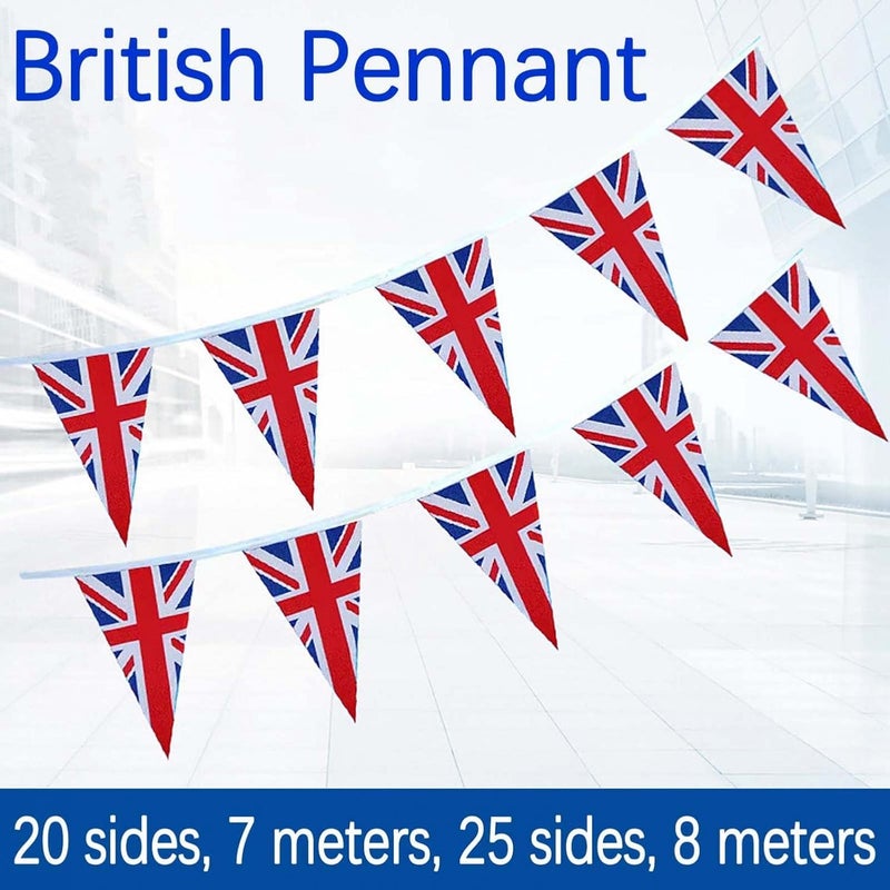 klarako Union Jack Flags Fabric Bunting Queens Jubilee 2022 Decorations England Flag Bunting Banner for 70 Years Queen Jubilee Party Decor Outdoor Home Sports Celebration Event Party (20PCS Triangle) - Image 2