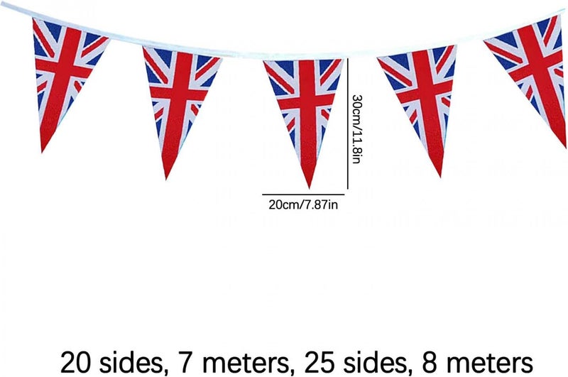 klarako Union Jack Flags Fabric Bunting Queens Jubilee 2022 Decorations England Flag Bunting Banner for 70 Years Queen Jubilee Party Decor Outdoor Home Sports Celebration Event Party (20PCS Triangle) - Image 5