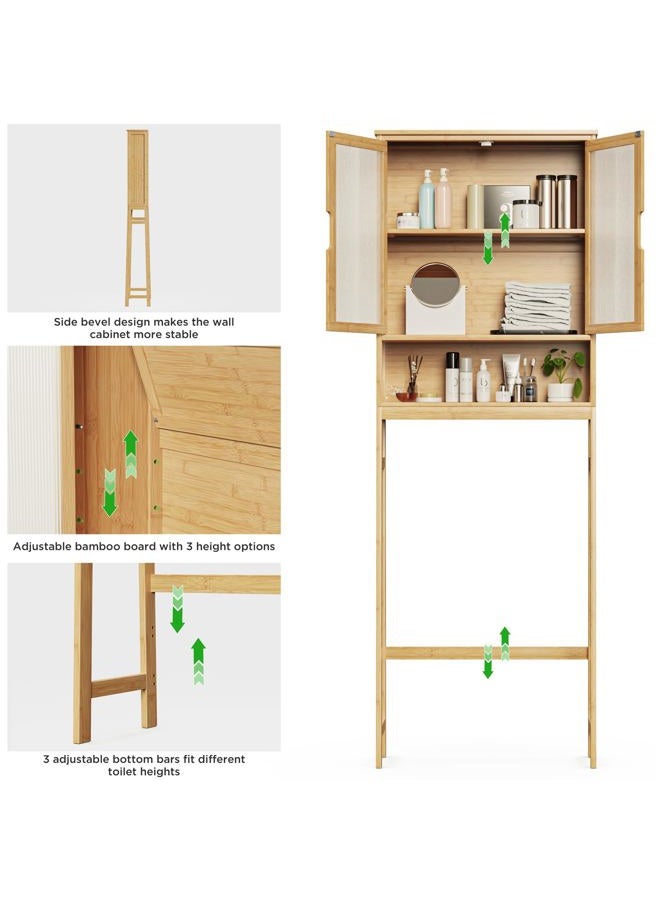 BAMBANG Over The Toilet Storage Cabinet, Bamboo Bathroom Over Toilet Storage Organizer with Adjustable Shelves and Double Doors, Above Toilet Storage Cabinet, Natural - Image 4