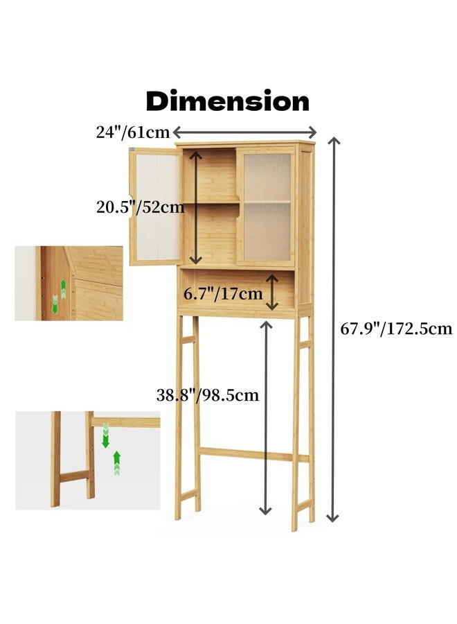BAMBANG Over The Toilet Storage Cabinet, Bamboo Bathroom Over Toilet Storage Organizer with Adjustable Shelves and Double Doors, Above Toilet Storage Cabinet, Natural - Image 5