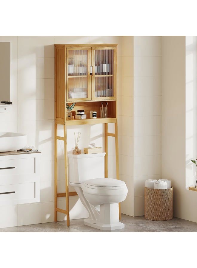 BAMBANG Over The Toilet Storage Cabinet, Bamboo Bathroom Over Toilet Storage Organizer with Adjustable Shelves and Double Doors, Above Toilet Storage Cabinet, Natural - Image 1