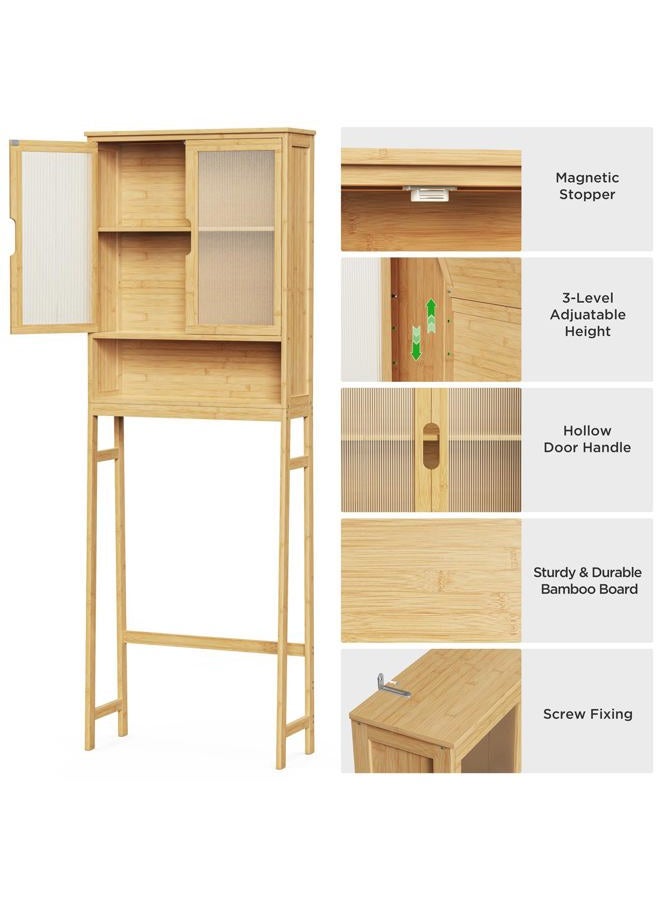 BAMBANG Over The Toilet Storage Cabinet, Bamboo Bathroom Over Toilet Storage Organizer with Adjustable Shelves and Double Doors, Above Toilet Storage Cabinet, Natural - Image 3