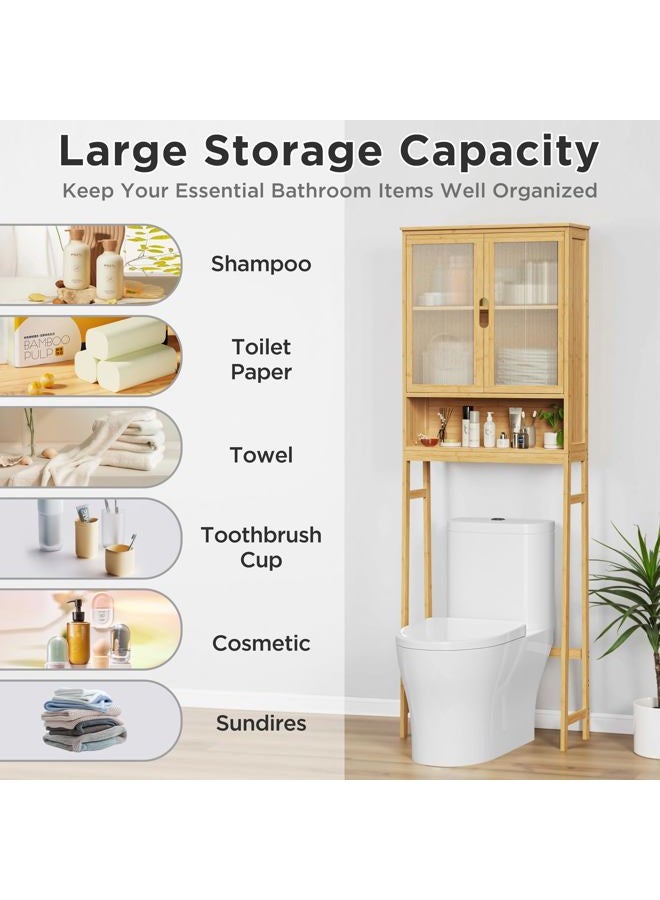 BAMBANG Over The Toilet Storage Cabinet, Bamboo Bathroom Over Toilet Storage Organizer with Adjustable Shelves and Double Doors, Above Toilet Storage Cabinet, Natural - Image 2