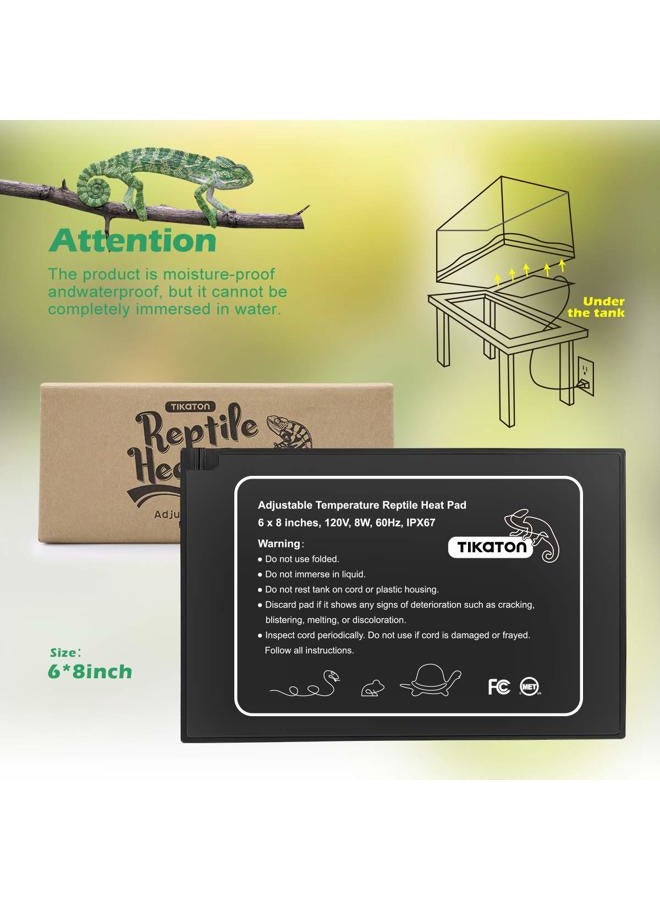 Tikaton Reptile Heat Pad - Temperature Adjustable Under Tank Heater for 10-20gal/30-40gal Tank, Terrarium Heat Mat for Turtle/Snake/Lizard/Frog/Spider/Plant Box - Image 2
