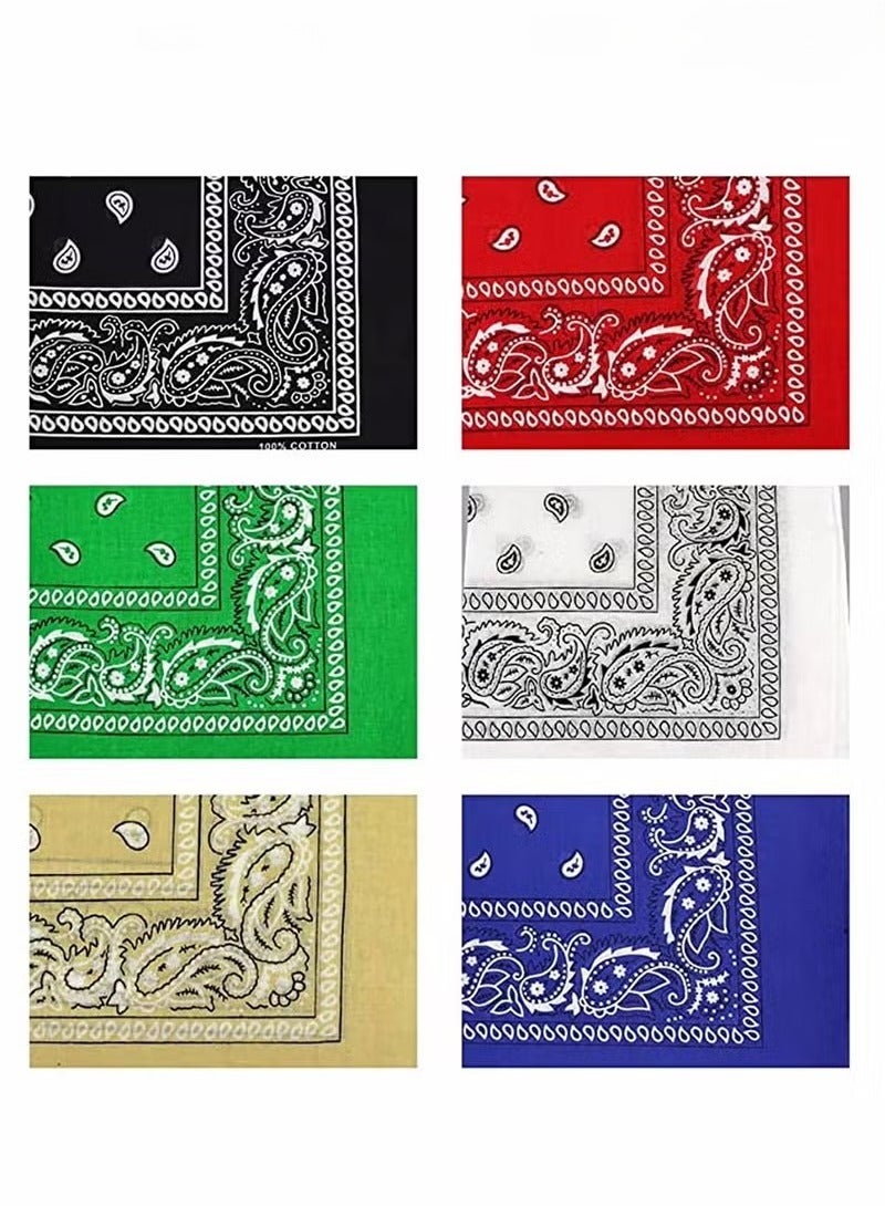 6 Pieces Bandanas for Men Women, Colorful Handkerchief and Neckerchief, Cotton Paisley Headbands Scarf Cowboy Bandana, Square Bandanas ideal for Hip-Hop Cycling Also as Handkerchief - Image 1