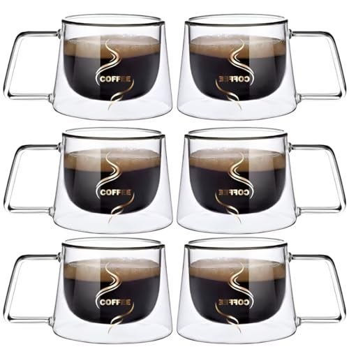 Ash  Roh Ash & Roh 150ml Modern Double Walled Coffee Mug, Insulated Cup for Hot and Cold Beverages, Sleek Handle Design (Pack of 6) - Image 1