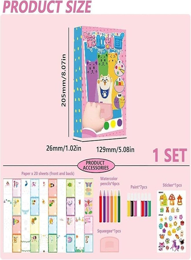 Burmy Rainbow Scratch Arts Kids, Squeegee Art Kit, Dot Painting Paper Set, Creativity DIYs Rainbow Scratch Arts, Postcards Squeegee Paints Stickers Set for Kids for Girls - Image 2