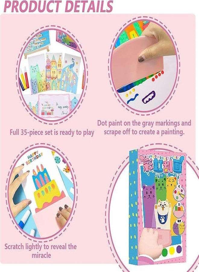 Burmy Rainbow Scratch Arts Kids, Squeegee Art Kit, Dot Painting Paper Set, Creativity DIYs Rainbow Scratch Arts, Postcards Squeegee Paints Stickers Set for Kids for Girls - Image 4