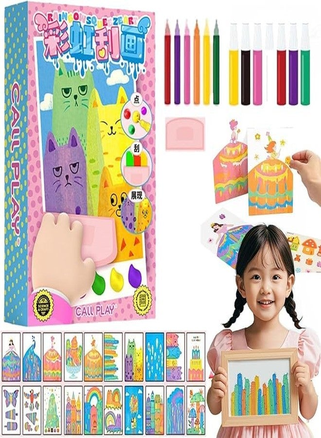 Burmy Rainbow Scratch Arts Kids, Squeegee Art Kit, Dot Painting Paper Set, Creativity DIYs Rainbow Scratch Arts, Postcards Squeegee Paints Stickers Set for Kids for Girls - Image 1