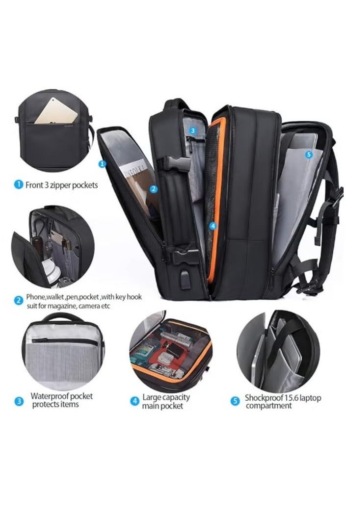 بانجي حقيبة ظهر للسفر مقاومة للماء مقاس 17 بوصة، حقيبة ظهر محمولة معتمدة للطيران للسفر الدولي، حقيبة ظهر متينة ومقاومة للماء للكمبيوتر المحمول، حقيبة ظهر كبيرة لعطلة نهاية الأسبوع للأعمال للجنسين... - Image 2