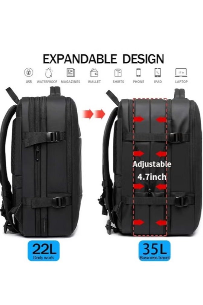 بانجي حقيبة ظهر للسفر مقاومة للماء مقاس 17 بوصة، حقيبة ظهر محمولة معتمدة للطيران للسفر الدولي، حقيبة ظهر متينة ومقاومة للماء للكمبيوتر المحمول، حقيبة ظهر كبيرة لعطلة نهاية الأسبوع للأعمال للجنسين... - Image 4