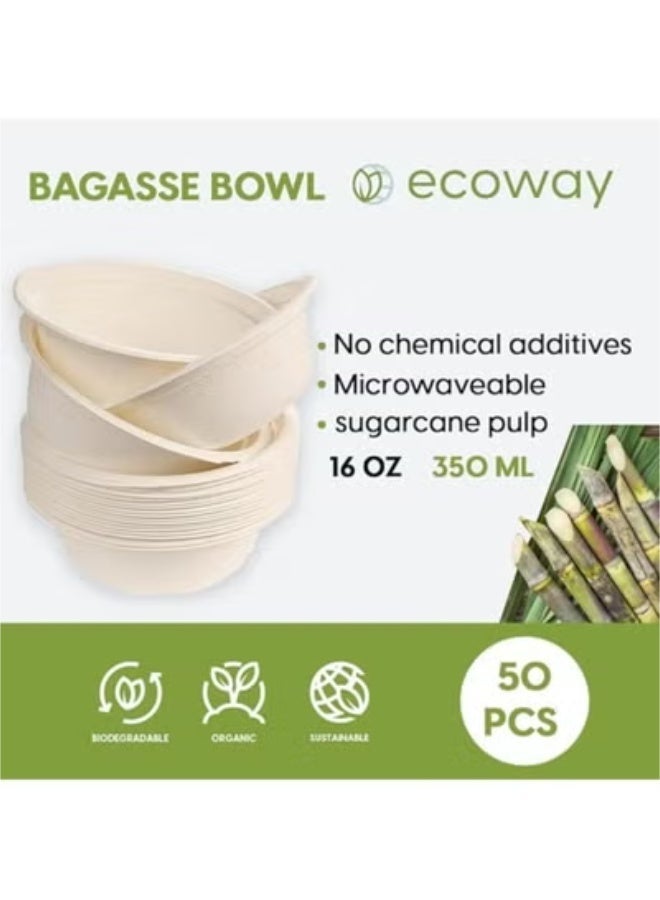 ECOWAY أطباق إيكواي القابلة للتحلل الثقيلة المصنوعة من ألياف قصب السكر - [12 أونصة - 350 مل، عبوة من 50] - Image 2