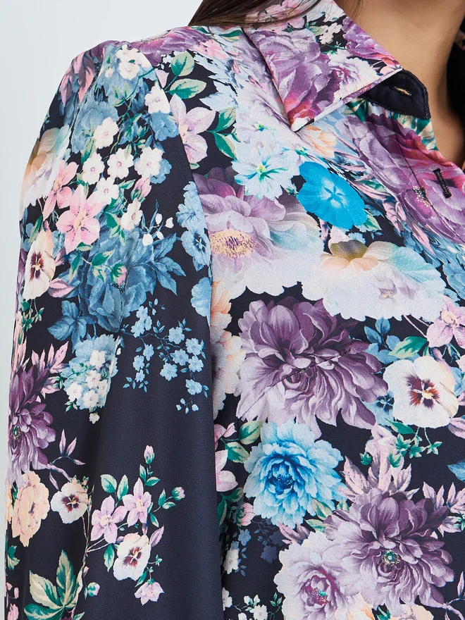 Styli  Styli Navy Blue Floral Print Shirt and Maxi Skirt Co-ords for Women | Best Price UAE