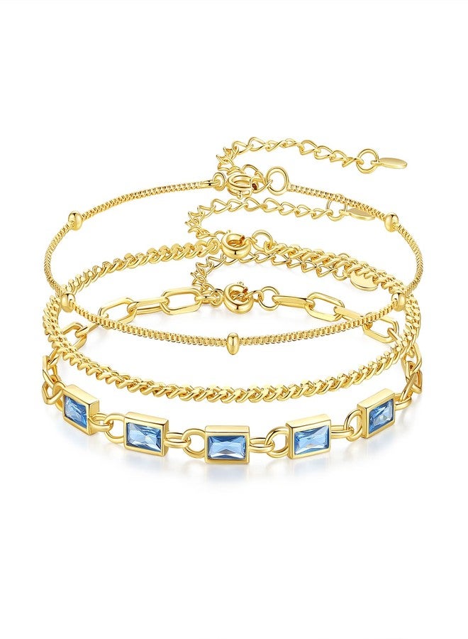 GexTyde Gold Birthstone Bracelet for Women Girls, 3 Piece 18K Gold Plated Layered Bracelet Set, Women Charm Link Bracelet Valentines Day Jewelry Gift for Wife Girlfriend Women Grils Mom Her - Image 1