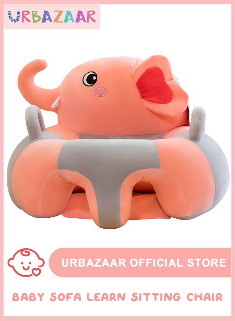 أوربازار أريكة للأطفال، كرسي تعليم الجلوس، مقعد دعم للأطفال، وسادة واقية، وسادة مخملية، كرسي جلوس للأطفال، مقعد دعم للأطفال، مقاعد مخملية للأطفال الصغار (فيل وردي) - Image 1
