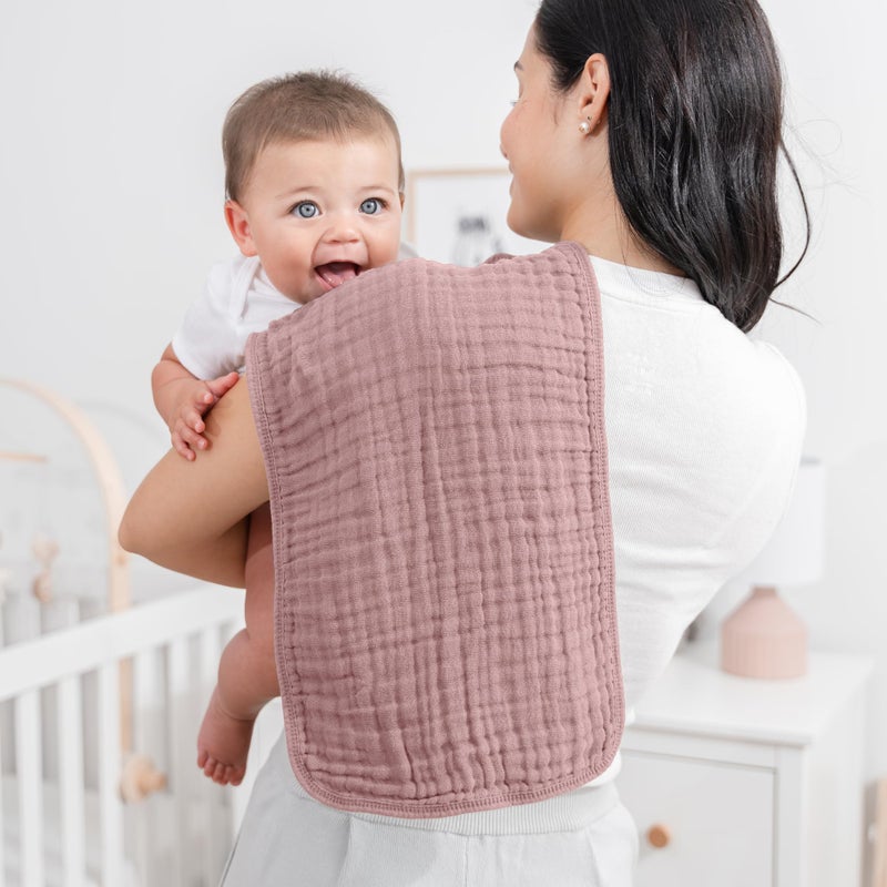 Comfy Cubs Muslin Burp Cloths 20" x 10", Pack of 10 - Large, 6-Layer, Ultra Absorbent 100% Cotton for Baby Drool and Messes - Soft, Safe & Gentle Baby Burp Cloths for Boys & Girls - Mauve - Image 2
