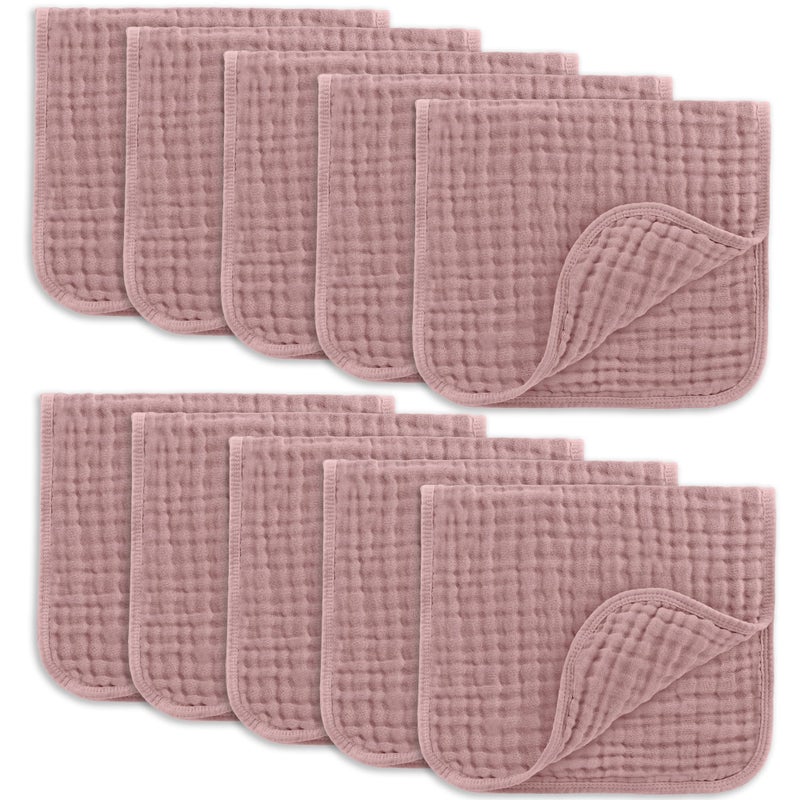 Comfy Cubs Muslin Burp Cloths 20" x 10", Pack of 10 - Large, 6-Layer, Ultra Absorbent 100% Cotton for Baby Drool and Messes - Soft, Safe & Gentle Baby Burp Cloths for Boys & Girls - Mauve - Image 1