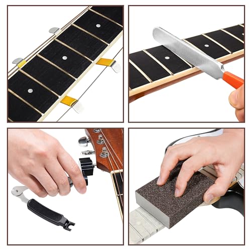 Frautron Guitar Setup Tool Kit, Luthier Repair Tool Kit, Fret Leveling Kit, Guitar Repairing Maintenance Tool Kit with Fret Sanding Beam File Rocker Ruler Gauge Measuring Tool Guitar Neck Rest - Image 5