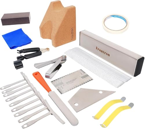 Frautron Guitar Setup Tool Kit, Luthier Repair Tool Kit, Fret Leveling Kit, Guitar Repairing Maintenance Tool Kit with Fret Sanding Beam File Rocker Ruler Gauge Measuring Tool Guitar Neck Rest - Image 1