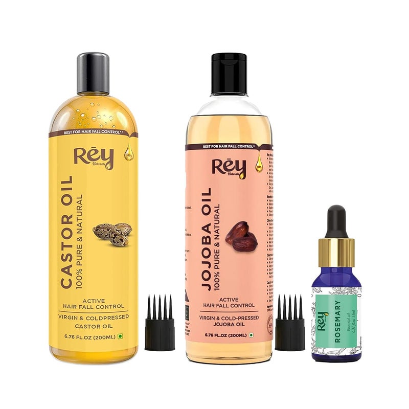 Rey Naturals Rey Naturals Pure Rosemary Oil Jojoba Oil Cold Pressed Castor Oil For Hair Growth Split ends Dandruff Control Arandi Ka Tel200ml215Ml Pure Herbal Oil For Moisturized Healthy Scalp Hair