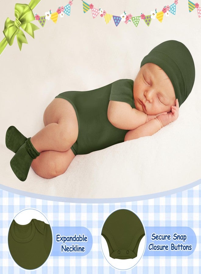 Glitopper 4 Pack Preemie Layette Set Premature Baby Bodysuit Preemie Clothes Hat Bodysuit Socks Set for NICU Newborns (White, Light Blue, Dark Blue, Military Green) - Image 4