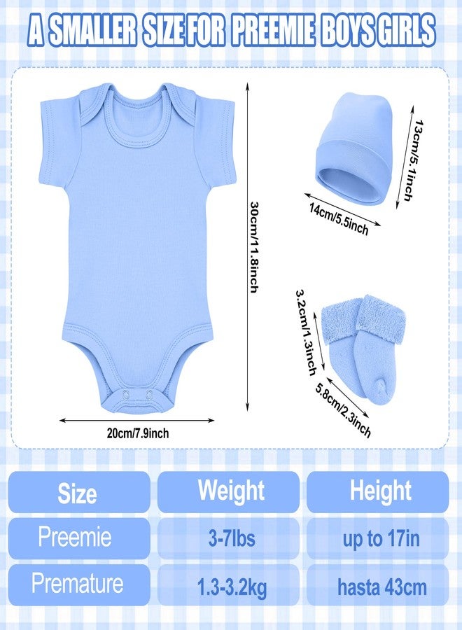Glitopper 4 Pack Preemie Layette Set Premature Baby Bodysuit Preemie Clothes Hat Bodysuit Socks Set for NICU Newborns (White, Light Blue, Dark Blue, Military Green) - Image 2