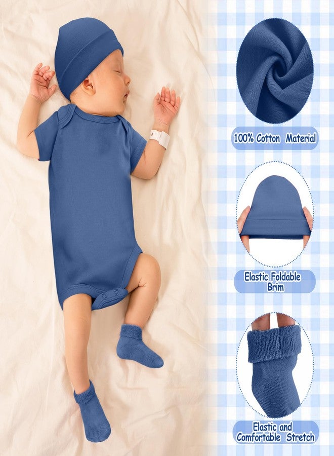 Glitopper 4 Pack Preemie Layette Set Premature Baby Bodysuit Preemie Clothes Hat Bodysuit Socks Set for NICU Newborns (White, Light Blue, Dark Blue, Military Green) - Image 3