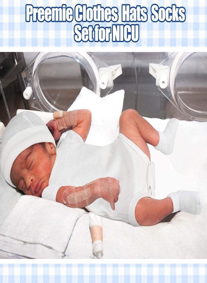 Glitopper 4 Pack Preemie Layette Set Premature Baby Bodysuit Preemie Clothes Hat Bodysuit Socks Set for NICU Newborns (White, Light Blue, Dark Blue, Military Green) - Image 5
