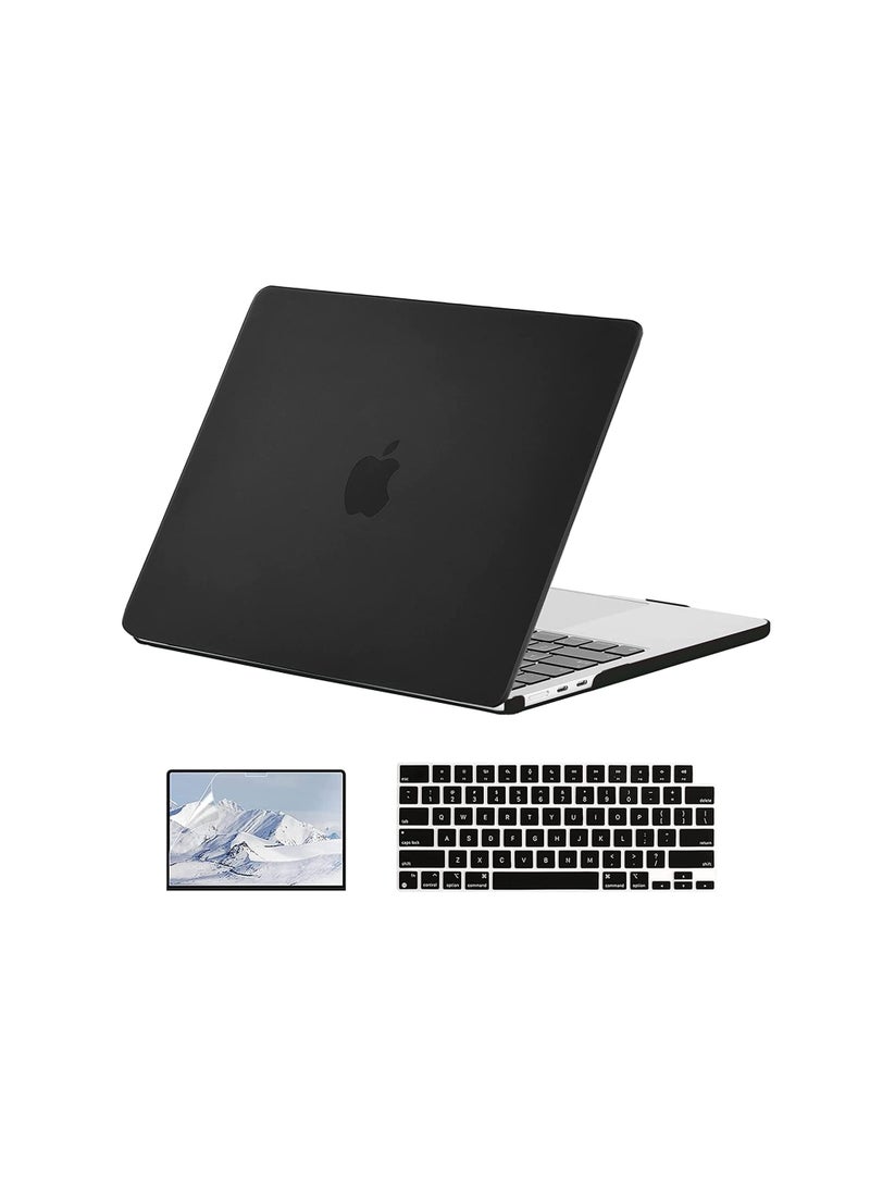 3 in 1 Bundle Case Compatible with MacBook Air 13 inch 2025-- 2022 M4/M3/M2 A3240/A3113/A2681, Shell Laptop Case + Screen Protector + Keyboard Cover Skin for Macbook Air 13.6 inch , Black - Image 1
