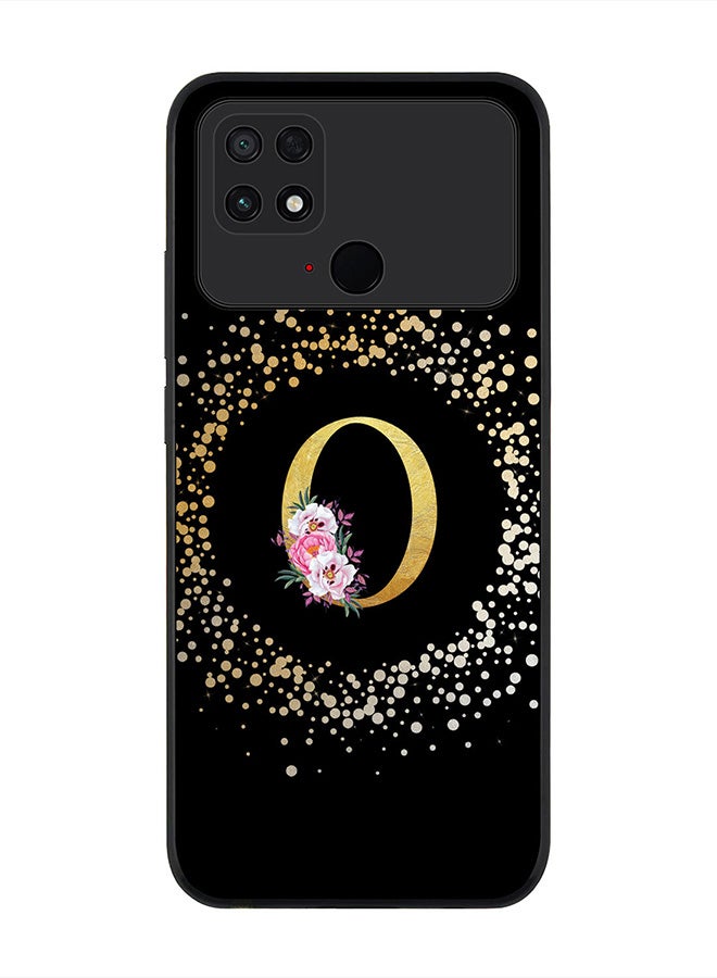 Stylizedd Rugged Black edge case for Xiaomi Poco C40, Slim fit Rubber Edges Thin Cover -  Custom Monogram Initial Letter Floral Pattern Alphabet - O  (Black ) - Image 1