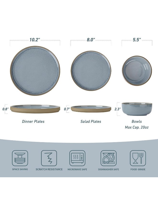 Famiware Nature 18 Piece Stoneware Dinnerware Set, Set for 6, Scratch Resistant, Microwave & Dishwasher Safe, Blue - Image 4