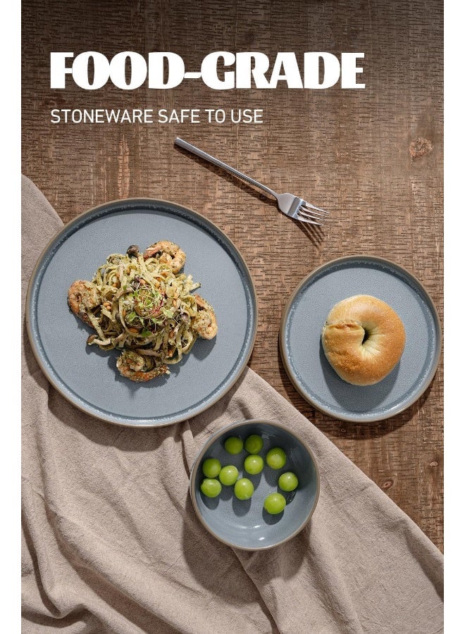 Famiware Nature 18 Piece Stoneware Dinnerware Set, Set for 6, Scratch Resistant, Microwave & Dishwasher Safe, Blue - Image 3