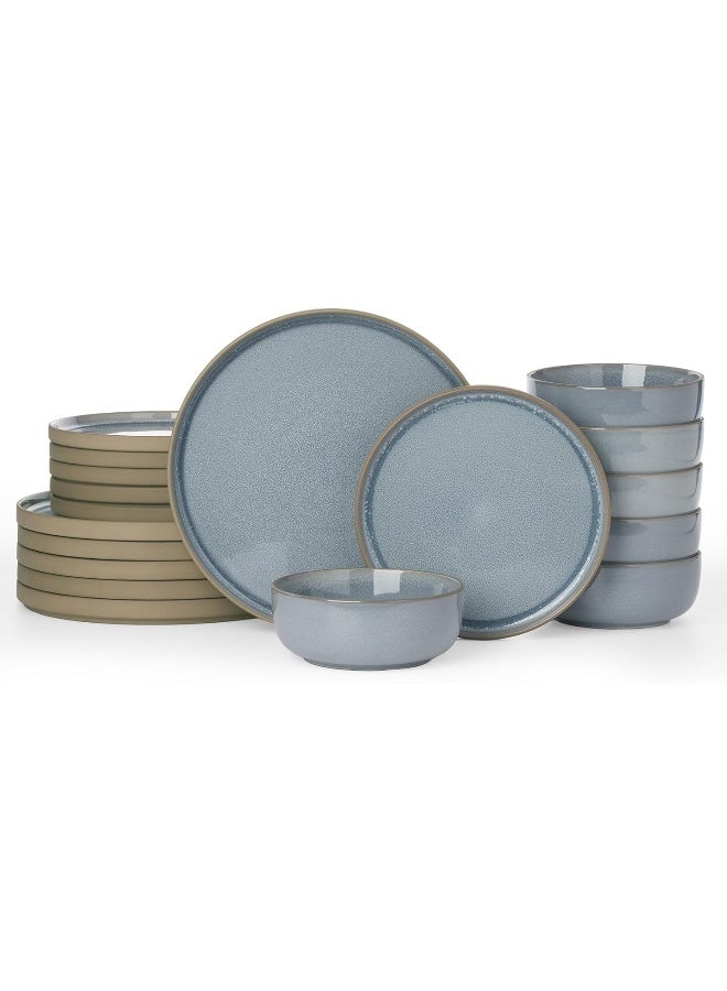 Famiware Nature 18 Piece Stoneware Dinnerware Set, Set for 6, Scratch Resistant, Microwave & Dishwasher Safe, Blue - Image 1