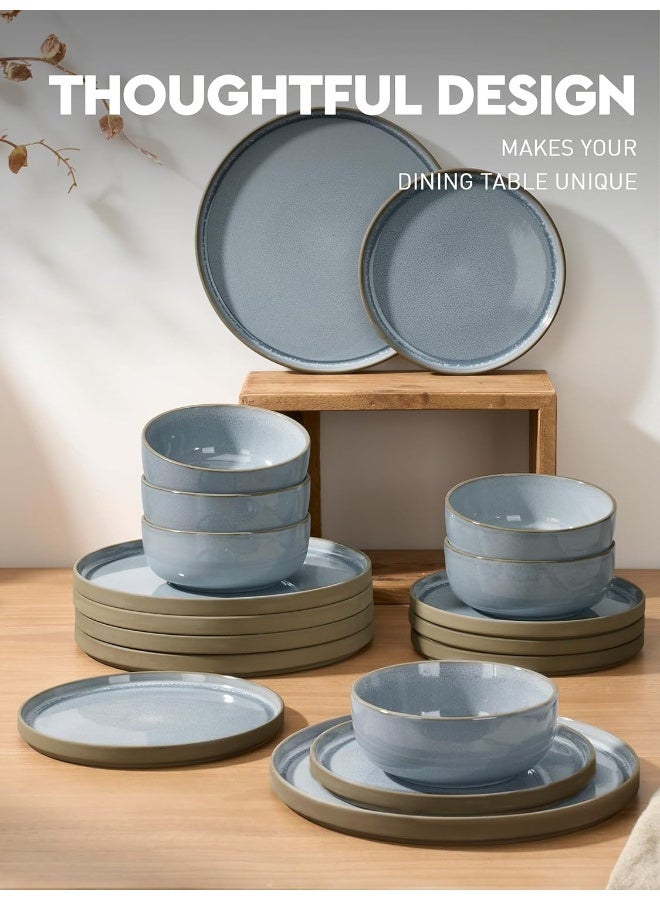 Famiware Nature 18 Piece Stoneware Dinnerware Set, Set for 6, Scratch Resistant, Microwave & Dishwasher Safe, Blue - Image 2