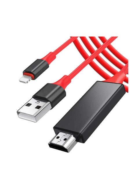 Lightning to HDMI Cable for Smartphones and Tablets – 1080P Digital AV Adapter with USB Charging Port, 2m HDMI Sync Screen Converter for TV, Projector, Monitor