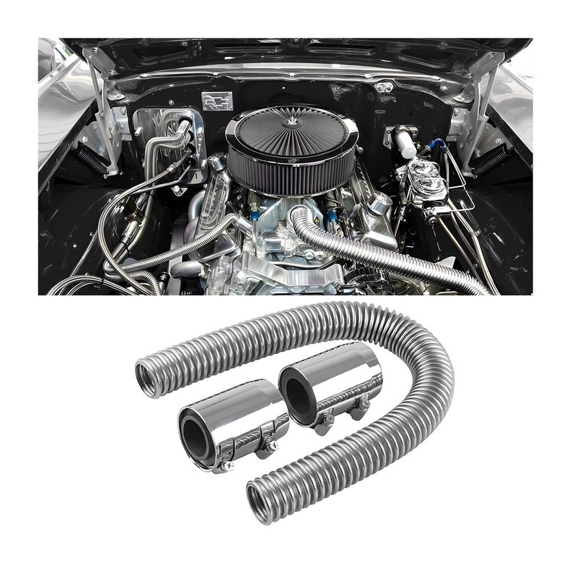 BELOMI 24 Stainless Steel Radiator Hose Stainless Steel Engine Cooling Water Hose Kit Flexible Coolant Water Hose Universal Water Hoses Adapter with Chrome Cap Clamp