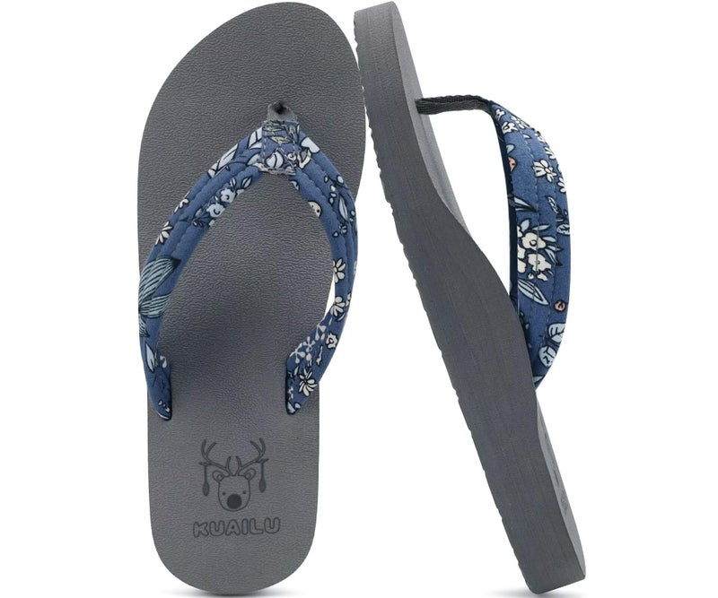 KuaiLu Womens Yoga Mat Flip Flops Comfortable Arch Support Ladies Summer Beach Pool Cushion Walking Thong Sandals Orthotic Slip on Outdoor Slides Travel Essentials Outfits Slippers Shoes Grey Size 8.5 - Image 1