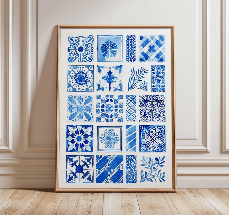 TNESSENTIAL Blue Greek Key Art Print, Hellenic Tile Design, Mediterranean Wall Decor - Image 1