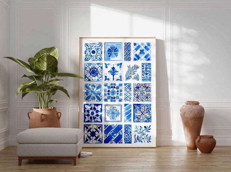 TNESSENTIAL Blue Greek Key Art Print, Hellenic Tile Design, Mediterranean Wall Decor - Image 3