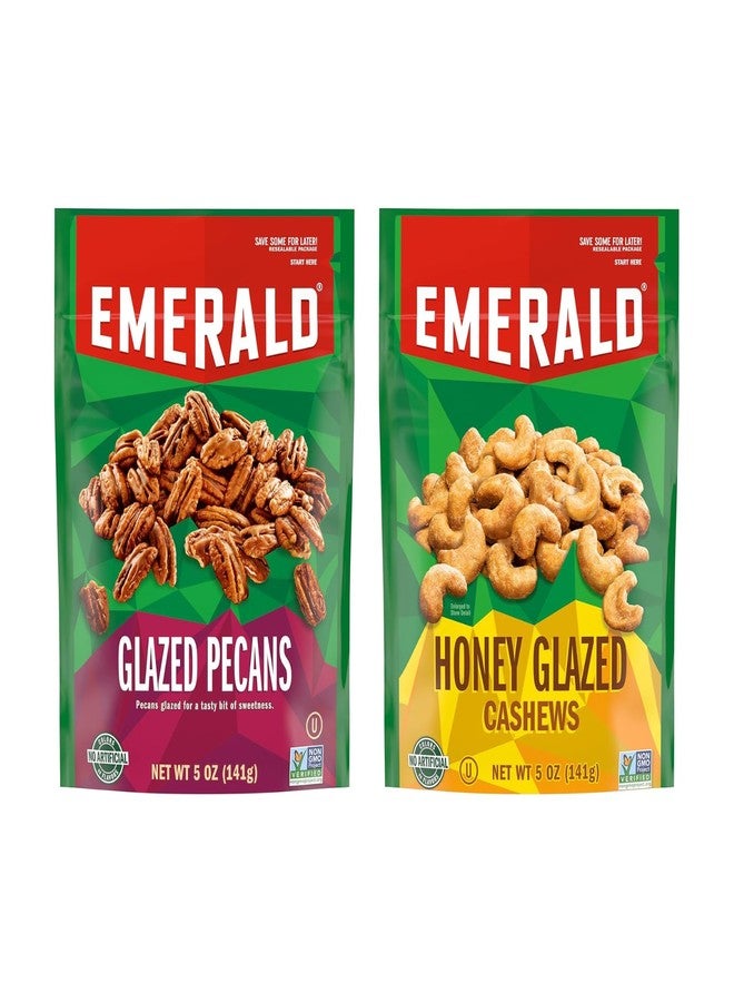 Emerald Nuts Combo Variety Pack Featuring Kettle Glazed Pecans & Honey Glazed Cashews | 5 Oz Resealable Bags | Kosher Certified, Non-GMO, Contains No Artificial Preservatives, Flavors or Synthetic Colors - Image 1