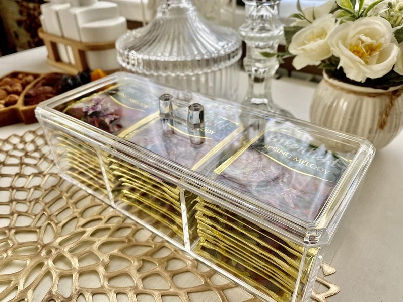 JanFeel Tea Bag Storage Box, Clear Acrylic Tea Bag Container 3 Compartments Stackable Tea Sachets Holder Easy to Access Teabag Organizer - Image 3